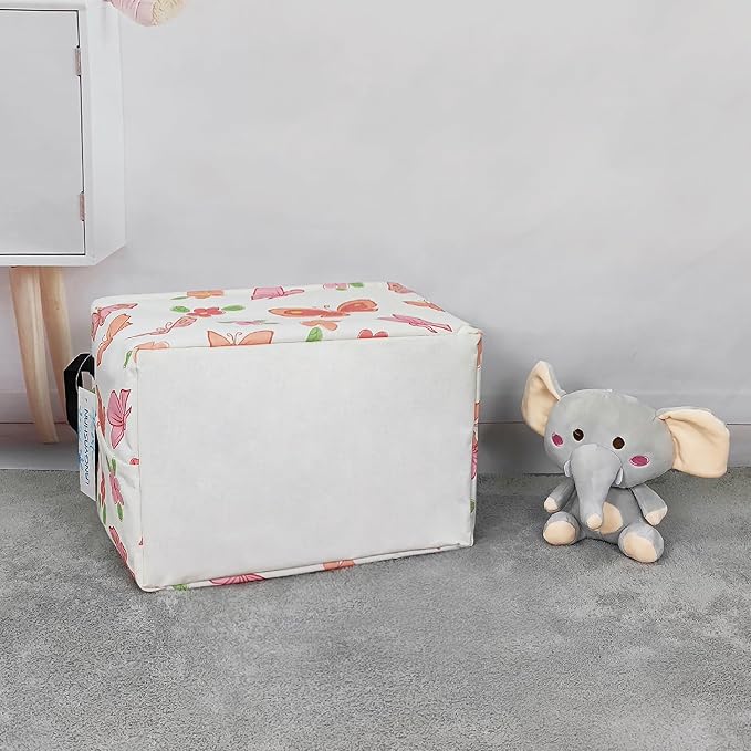 Rectangular Collapsible Pink Butterfly Storage Basket Nursery Organizer | Storage Bin Foldable Canvas with Handles for Organizing Home Kitchen Children Toys Office Closet Shelf Baskets