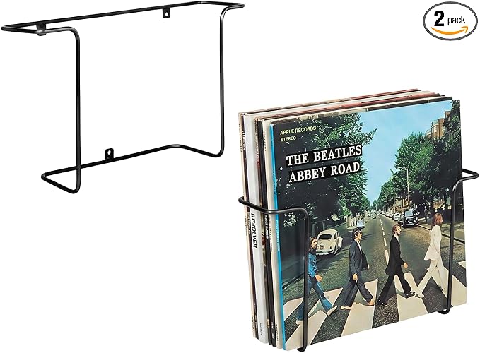 MyGift 2-Pack Vinyl Wall Mount Holder - Floating Record Shelf for Vinyl Display, Black Metal Record Wall Display Shelves