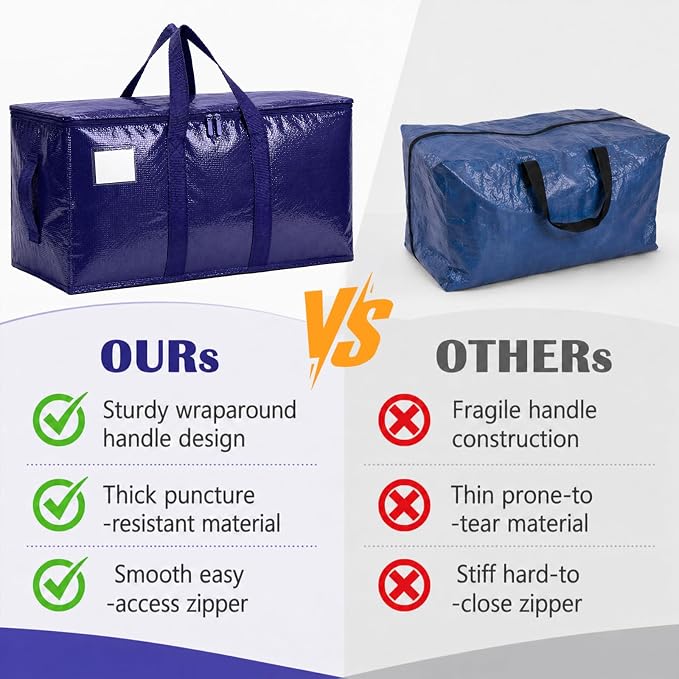 Songrey Heavy Duty Moving Bags, 6 Pack Large Storage Bags with Zipper & Handles, Waterproof Totes Bags for Clothes Packing, Moving, College Supplies, Home Organization