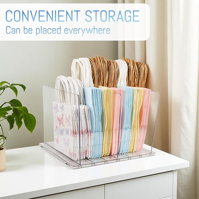 Gift Bag Storage Organizer:Acrylic reusable grocery bag organizer bag, Adjustable Shelf Divider Bag Organizer for Small Closet Upgraded to four partitions for more convenient storage