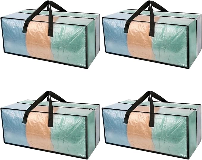Heavy Duty Clear Moving Bags with Strong Zipper & Comfortable Handles | 4 Pack Extra Large Storage Bags Totes Moving Boxes Packing Supplies for College Dorm Room Essentials Compatible with IKEA