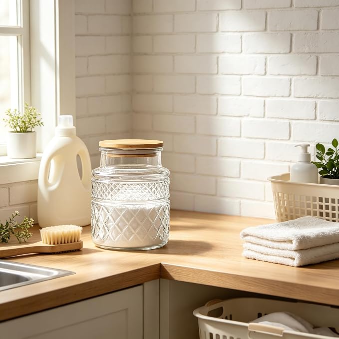 Prettidecor Glass Storage Jar, 38 FL OZ, Food Canisters with Bamboo Lid, Kitchen Containers Decorative Airtight Glass Jars For Cereal Nuts Snack Candy Cookies Coffee Tea
