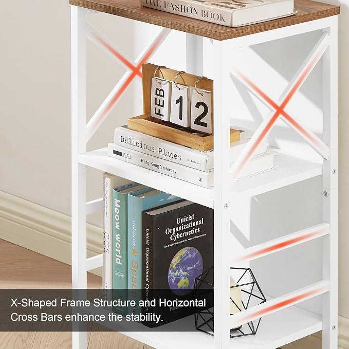 MNEETRUNG Book Shelf, Small 3-Tier Industrial Bookshelf with Strong Metal Frame & Backboard, 15.7" Short Bookcase for Small Spaces, Living Room, Bedroom and Home Office, White
