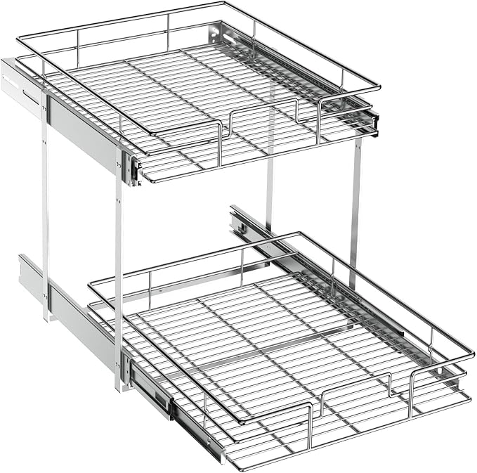 ROOMTEC Pull Out Cabinet Organizer (16½"W x 21½"D),2 Tier Pull Out Storage Shelf Drawer Basket,Sliding Shelves for Base Cabinet Organization in Kitchen, Bathroom, Pantry