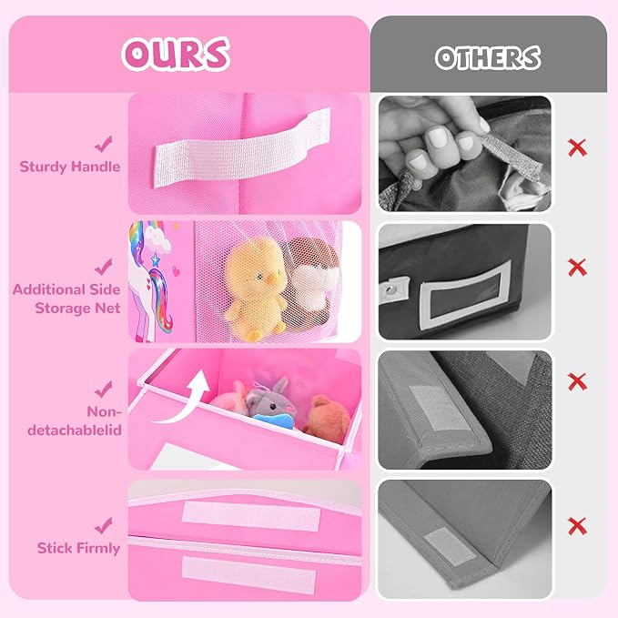 Livole 145L Toy Box, Collapsible Kids Toy Chest Bins with Lids Sturdy Large Toy Storage Organizer Boxes for Girls Nursery Room Playroom Closet, 40"X16"X14", Pink