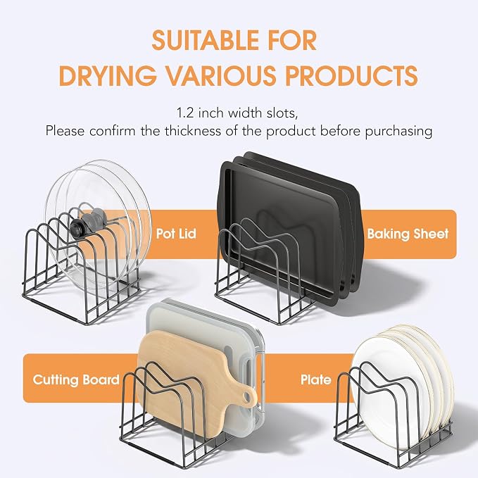 ORDORA 2 Pack Cutting Board Holder Stand Rack Organizer for Cabinet, 5mm Wire Storage Rack for Countertop, Baking Cookie Sheet Pan Organizer inside Cabinet, Chopping Board Holder for Pots and Skillets