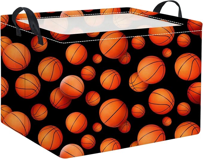 Rectangular Basketball Kids Gift Bin Organizer Shelf Book Room Decor (Black Basketball)