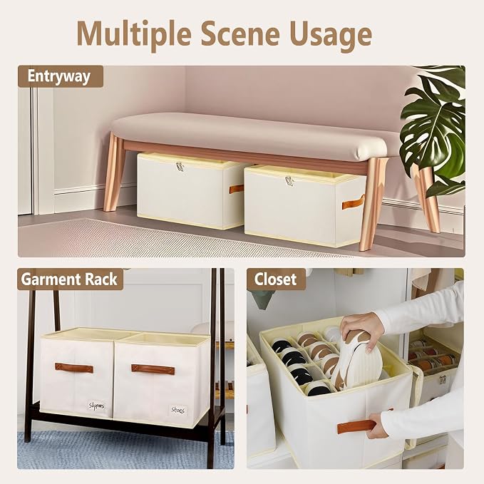 Patinao Shoe Storage Box Organizer for Closet - Space Saver Shoes Containers Bin with Clear Lids Stackable, Can Fit Ottoman, Foldable Shoe Rack Cabinet Cubby for Wardrobe (1 Pack)