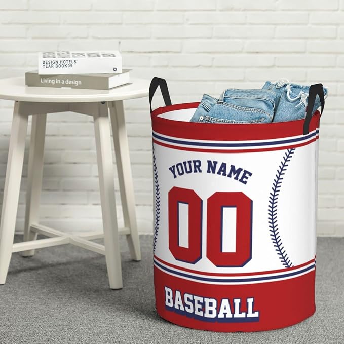 Custom Baseball Laundry Hamper Personalized Laundry Basket Customized Name And Number Collapsible Storage Basket for Bedroom Bathroom Living Room Baseball Fan Gifts