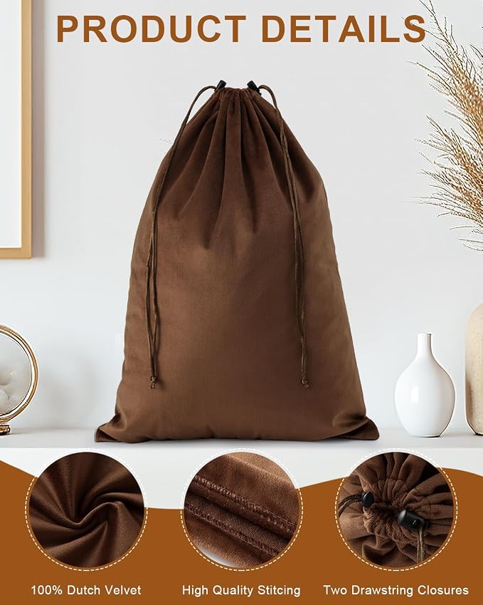 2 Pcs Shoe Bags for Travel, Dust Velvet Bag, Mocha Mousse, 17.3x12.6 Inch | Washable & Reusable Travel Shoe Bags, Dustproof Shoe Bags with Drawstring Closure, Suitable for Travel, Home Storage