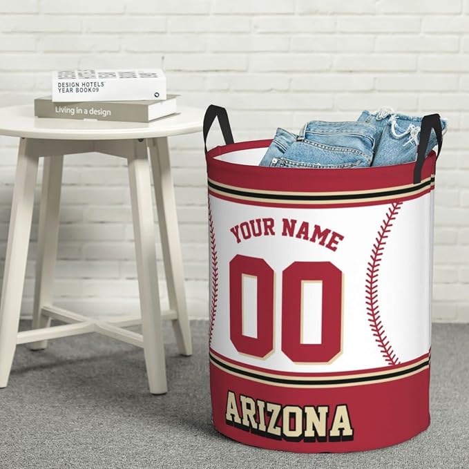 Custom Arizona Laundry Hamper Personalized Laundry Basket Customized Name And Number Collapsible Storage Basket for Bedroom Bathroom Living Room Baseball Fan Gifts