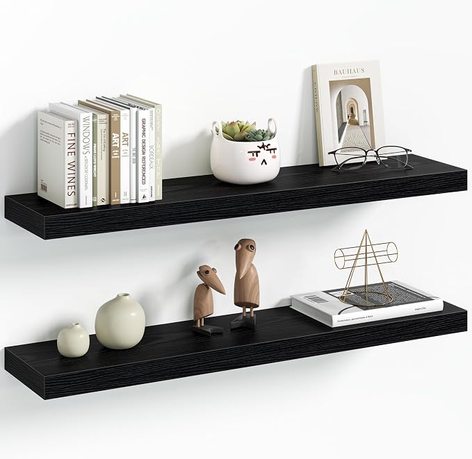 Vivelove 30 Inch Floating Shelves Wall Mounted for Display, 6.5 Deep Duty Shelves with Invisible Brackets for Living Room,Bedroom,Kitchen, Bathroom Storage & Decor,30" Wx6.5 Dx1.4 H - Black