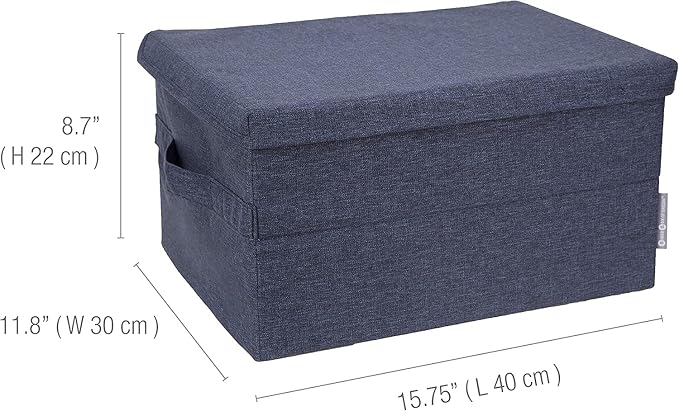 Bigso Box of Sweden Soft Foldable Polyester Storage Box with Lid & Handles for Closets and Rooms - Collapsible Organizer for Clothes and More - 11.8in x 15.7in x 8.7in - Medium - Blue