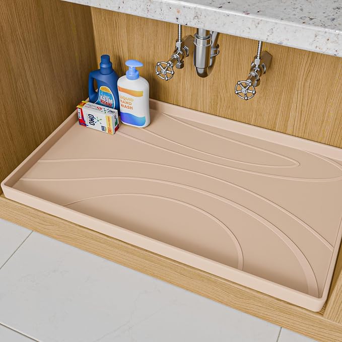 Under Sink Mat 31" x 19", Silicone Under Sink Liner for Kitchen and Bathroom, Waterproof Cabinet Protector Drip Tray, Protects Cabinets from Leaks and Spills