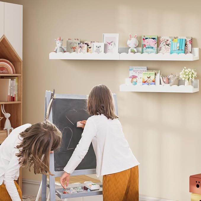 3-Pack Scalloped Shelves, Nursery Shelves for Wall, Floating Nursery Book Shelves for Kids, White