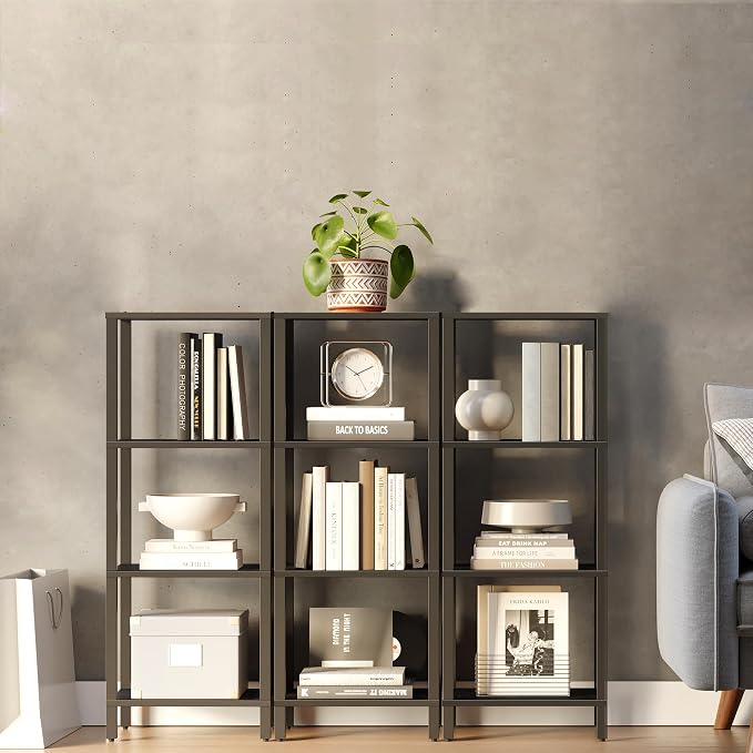 TUTOTAK Bookshelf, 4-Tier Tall Book Shelf, Narrow Bookcase for Small Space, DIY Stackable Bookshelf, for Living Room, Office, Study, Entryway, Industrial, Black BS01BK004