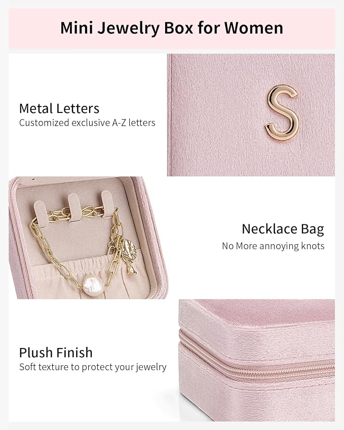 VLANDO Graduation Gift for Her, Graduation Travel Gift for Women, 2025 Graduation Gifts Travel Accessories for Girls, Graduation Travel Essentials Small Jewelry Box - Letter N, Pink