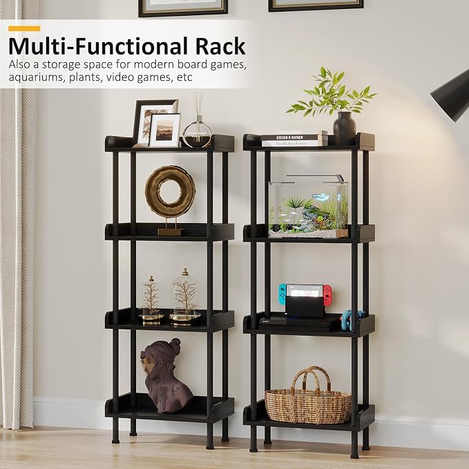 Hosfais Small Wooden Bookcase, 4-Tier Black Rustic Etagere Bookshelf for Living Room & Bedroom, Storage Organizer