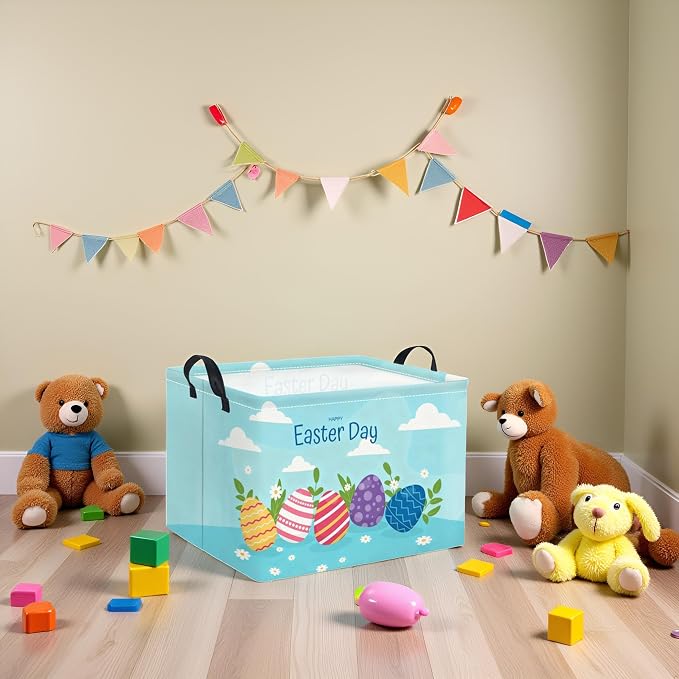 Rectangular Easter Basket for Home Kitchen Baby Girls Basket Cute Storage Bin Organizer Shelf Book Room Decor(Blue Egg)