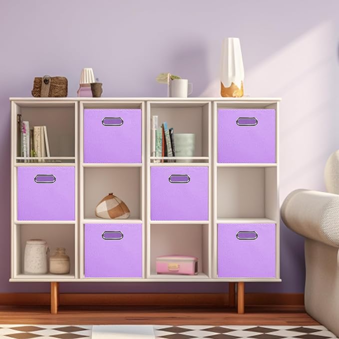 ShellKingdom Storage Bins, Foldable Fabric Storage Cubes And Cloth Storage Organizer Drawer with Metal Handle For Closet And Toys Storage, 11 X 10.5 X 10.5 INCH, 6 Pack (Lavender)