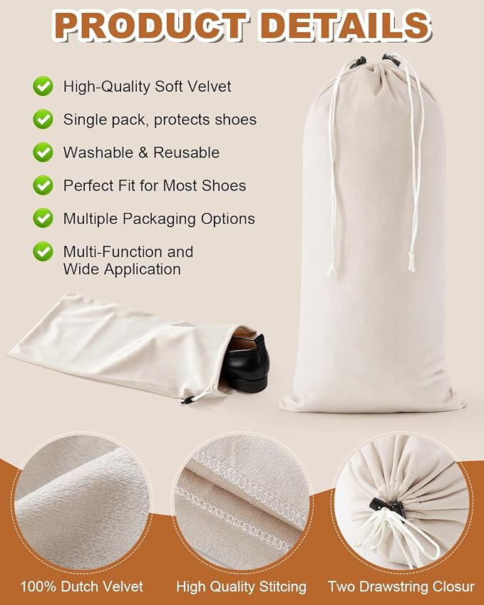 4 Pcs Single Shoe Bags for Travel, Dust Velvet Bag, Rio Red, 17.3x8.6 Inch | Washable & Reusable Travel Shoe Bags, Dustproof Shoe Bags with Drawstring Closure, Suitable for Travel, Home Storage
