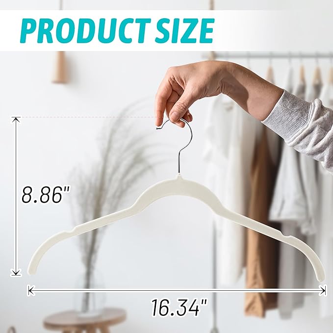 Sishynio Velvet Hangers 100 Pack, Slim Non Slip Clothes Hangers for Closet Organization, Flocked Felt Shirt Hangers with 360° Swivel Hooks, Space Saving Hangers for Dresses, Blouses, Pants(Beige)