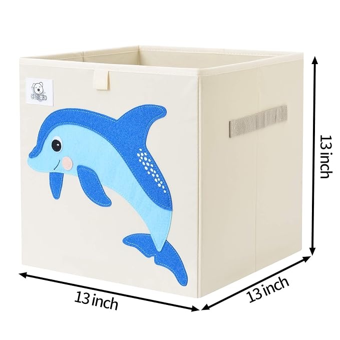 Foldable Animal Cube Storage Bins Fabric Toy Box/Chest/Organizer for Toddler/Kids Nursery, Playroom, 13 inch (Dolphine)