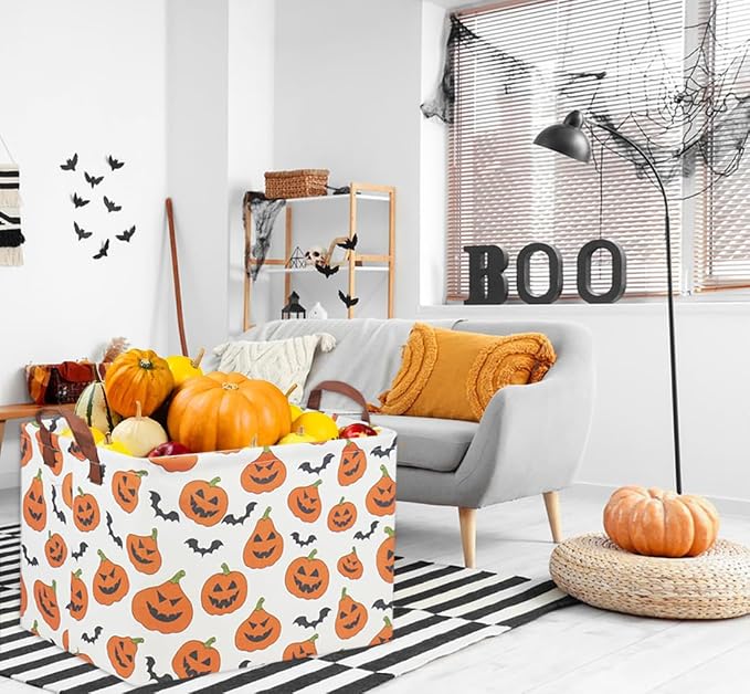 Rectangular Halloween Basket for Kids Pumpkin Basket Toy Storage Bin Organizer Box Room Decor for Halloween Parties(Halloween Pumpkin)