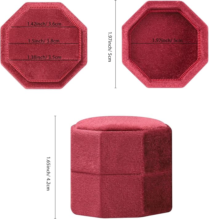 WantGor Velvet Ring Box, 3 Slots Jewelry Ring Gift Box Vintage Ring Holder | Ring Display Case for Wedding Ceremony Proposal Engagement (Burgundy)