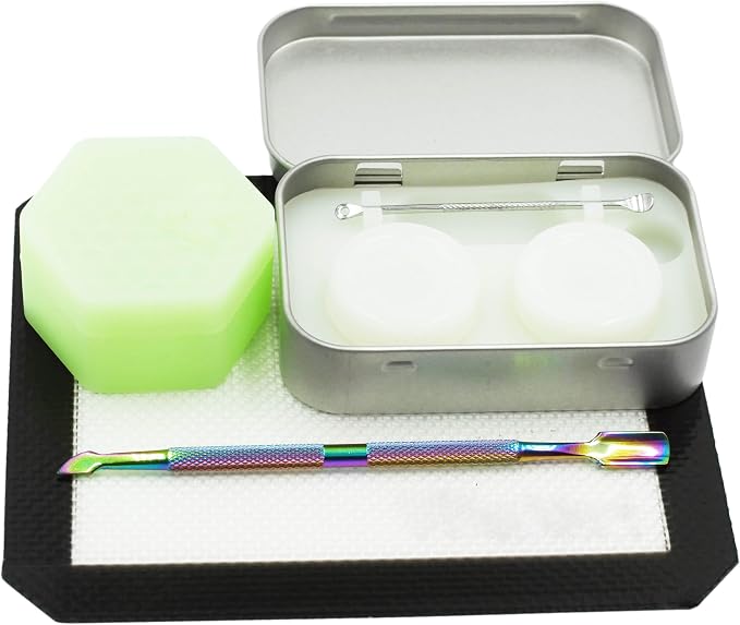 Silicone Wax Carving 5ml 26ml Hexagon Container Kit (Glow In The Dark) | with 5.2" Rainbow Tool and 5.9"×4.9" Mat