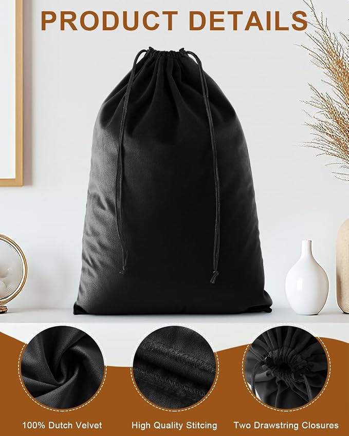 4 Pcs Shoe Bags for Travel, Dust Velvet Bags, Black Beauty, 17.3x12.6 Inch | Washable & Reusable Travel Shoe Bags, Dustproof Shoe Bags with Drawstring Closure, Suitable for Travel, Home Storage