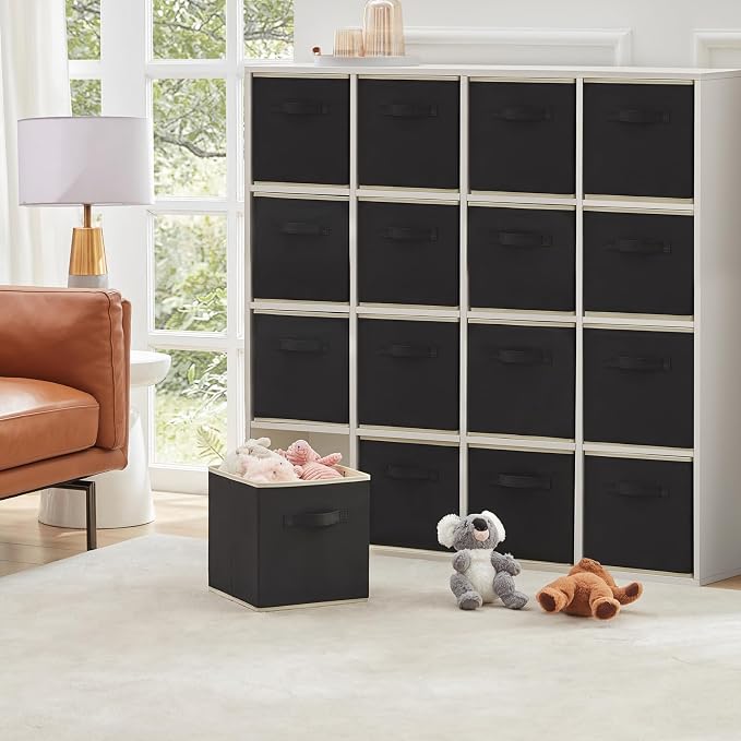 Lifewit Storage Cubes, Foldable Decorative Fabric Storage Baskets for Organizing Home Organizers with Handles for Shelves, Closet, 11 Inch Bins, 18L Black, 16 Packs