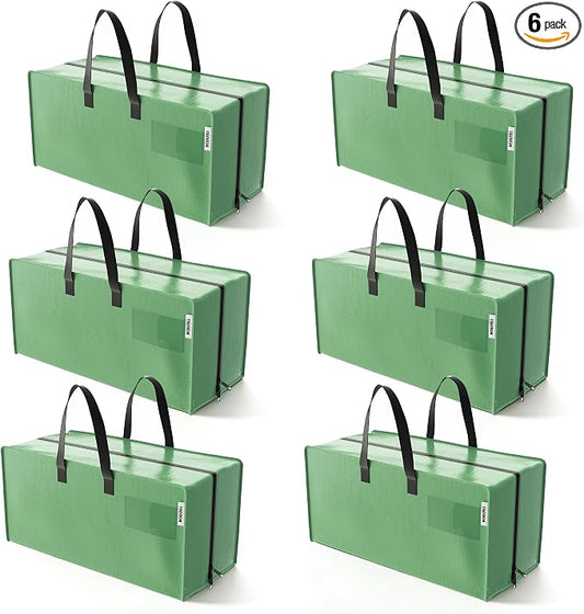 WORKPRO 6 Pack Extra Large Moving Bags with Zippers & Carrying Handles Backpack Straps, Heavy-Duty Storage Tote for Space Saving & Storage, Alternative to Moving Box (Green)
