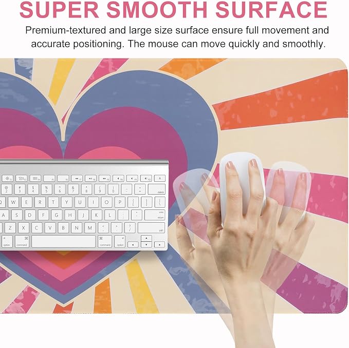 L-SPOUTTO Cute Heart Desk Mat for Keyboard and Mouse,XXL Gaming Mouse Pad | 35.4x15.7in Large Non-Slip Keyboard Pad Waterproof Desktop Mat for Laptop Computer Work Game Home Office