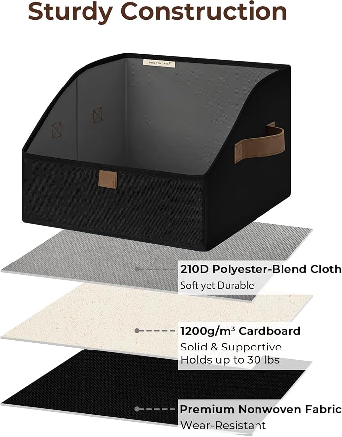 StorageWorks Closet Baskets for Shelves, Trapezoid Storage Bins, Closet Organizers and Storage, Clothes Organizing Bins, Small, Black, 3-Pack