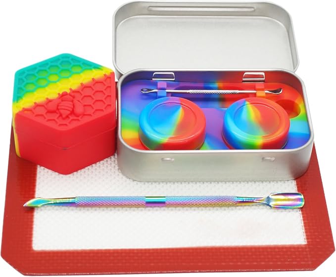 Silicone Wax Carving 5ml 26ml Hexagon Container Kit (Rainbow) | with 5.2" Rainbow Tool and 5.9"×4.9" Mat