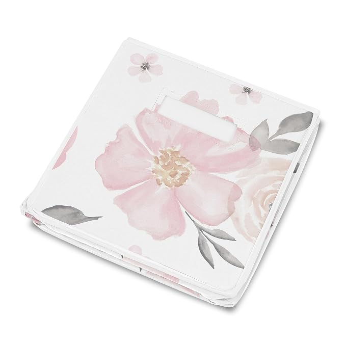 Sweet Jojo Designs Collapsible Small Fabric Toy Bin (Pink/Grey Boho Floral) for Girls, Kids, Childrens Small Storage Box Chest (Watercolor, Flower, Elegant Rose, Shabby Chic, Farmhouse, Nature, Blush)