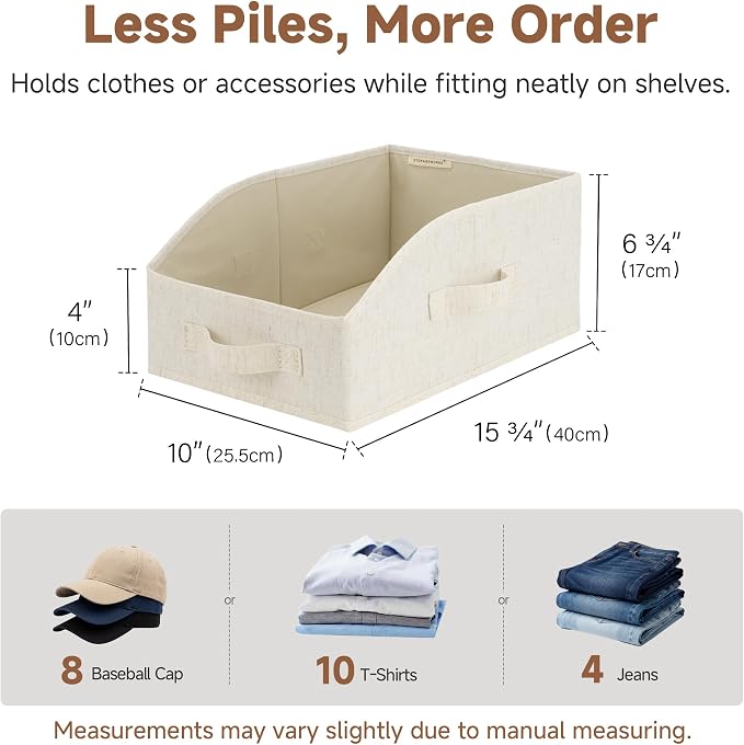 StorageWorks Closet Baskets for Organizing, Trapezoid Storage Bins, Linen Closet Organizers and Storage, Clothes Storage Baskets, Medium, Beige(Cotton-linen), 3-Pack