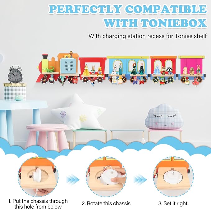 for Tonies Box 1/2 Tonies Figures Organizer Storage Shelf Wall Mounted, Colorful Little Five-Train Magnetic Floating Shelves Display Collection 30~40 Characters