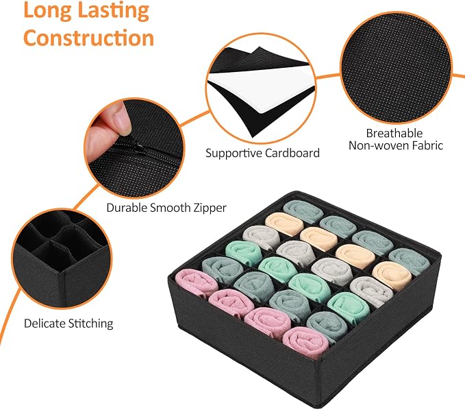 GOGOODA 4 Pcs Underwear Drawer Organizers Divider, Closet Socks Organizer and Storage Boxes for Lingerie, Bra, Undies