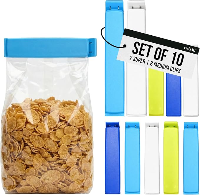Linden Sweden Twixit Bag Clips - Keep Food Fresh, Stop Spillage - Easily Date Stamp Frozen Bags - Chip Clips for Storage and Organizing - Microwave, Freezer & Dishwasher-Safe - BPA-Free - Set of 10