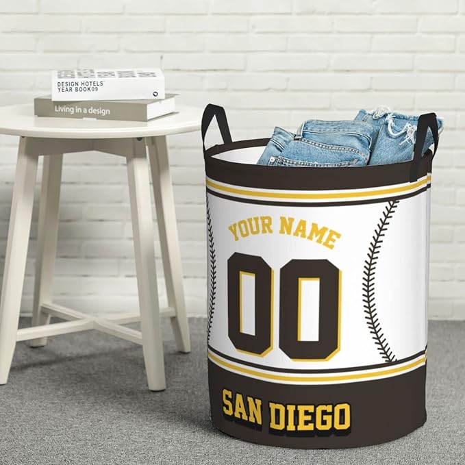 Custom San Diego Laundry Hamper Personalized Laundry Basket Customized Name And Number Collapsible Storage Basket for Bedroom Bathroom Living Room Baseball Fan Gifts
