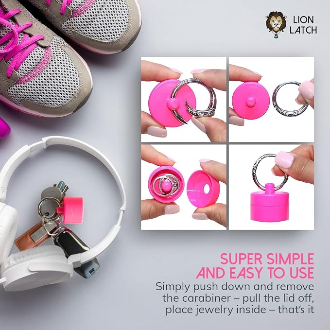 Lion Latch Travel Jewelry Box Case, Ring Holder on Shark Tank - Ring Holder for Women Girls with Keychain, Small Jewelry Organizer Boxes, Portable Ring Keeper Key Chain, Jewelry Storage Case