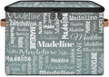 Custom Storage Basket with Name, Personalized Keepsake Box with Zipper Lid, Foldable Fabric Memory Bin Large capacity with Handle Gradient Grey Green