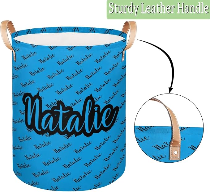 Personalized Laundry Basket, Custom Gift Laundry Hamper, Collapsible Nursery Waterproof Laundry Baskets, Dirty Clothes Toy Hamper with Handles Name Blue Black