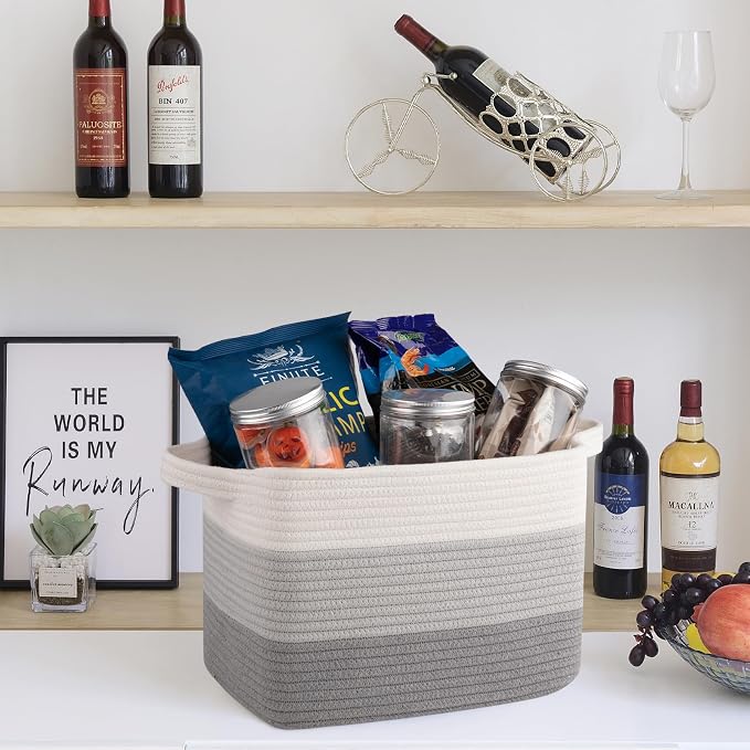 OIASKET Storage Baskets for Organizing, Woven Baskets for Shelves, Rectangle Decorative Organizer for Storage Clothes, Toy, Books, Towels Nursery Bins 3 Pack (Gradient Grey, 14.17"x9.85"x9.45")