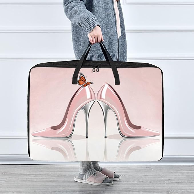 Blueangle Elegant Pink High Heel Shoes Storage Bags for Comforters, Blankets, Clothes, Quilts and Towels, Large Storage Bags Great for Closets, Bedrooms (100L)