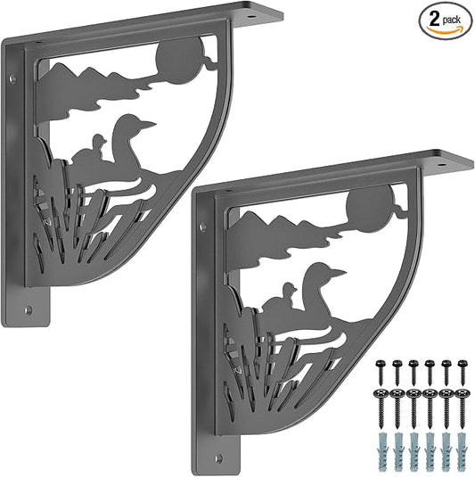SELEWARE Black Heavy Duty Shelf Brackets, L 8" x H 8" x W 2" Wall Mount Decorative Shelving Brackets, 1/5" Thick Metal L Brackets with Mounting Hardware for DIY Floating Shelf (Duck, 2 Pack)