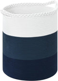 Laundry Hamper for Organizing, 52L Large Laundry Baskets, Cotton Rope Woven Blanket Basket, Collapsible Laundry Hamper for Living Room, Nursery, 15"×18", Dark Blue