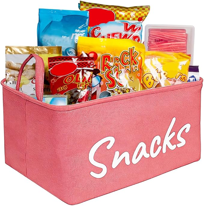 Snack Organizer Basket for Home Office: Snack Bin for Pantry (Pink)